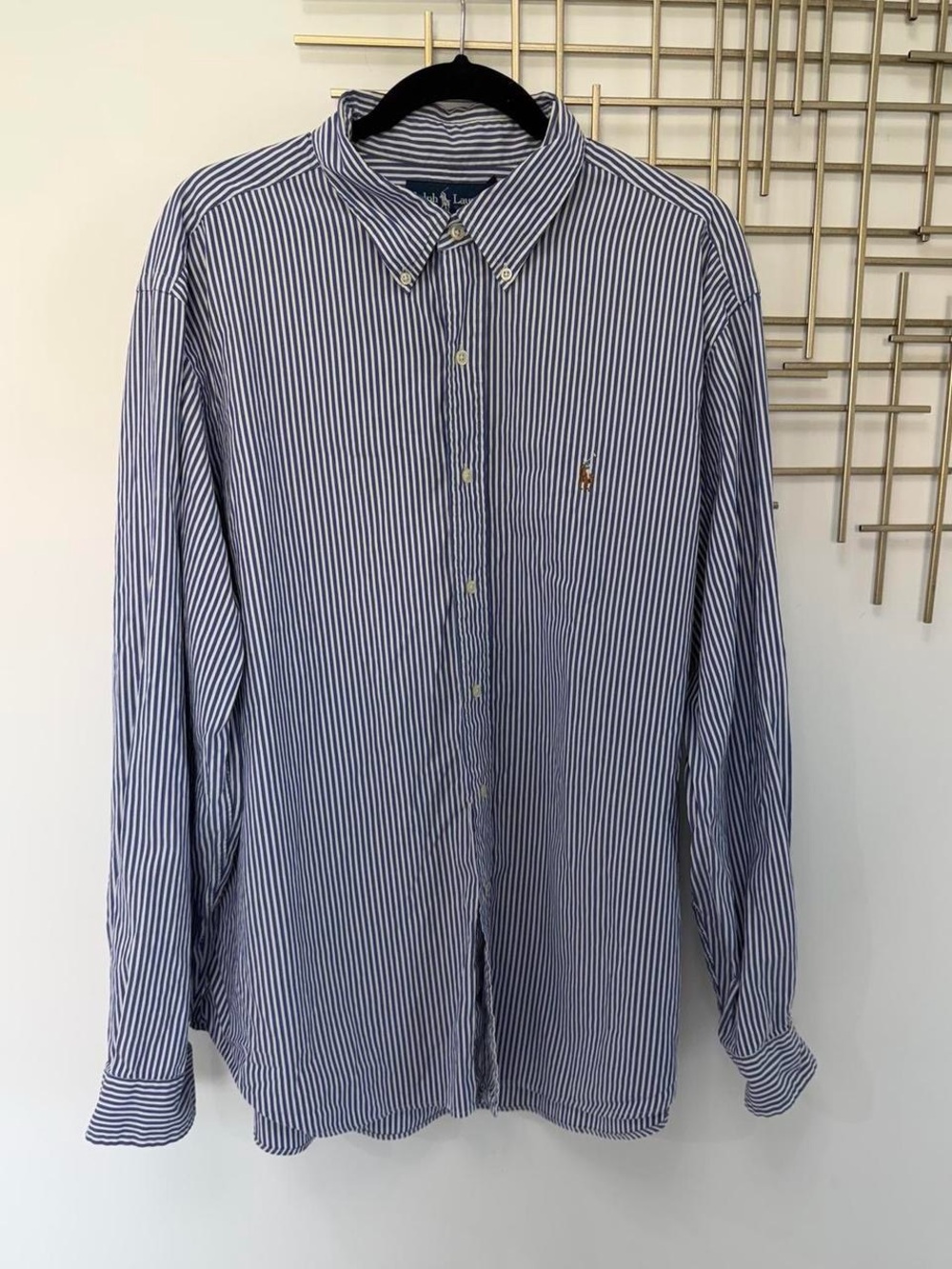 Vintage Ralph Lauren Blue and White Stripe Button-Down Shirt